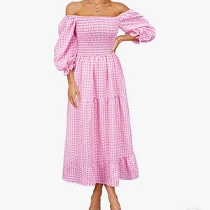 Pink Gingham Boho Dress